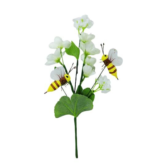 10" White Flower with Bees Pick by Ashland®